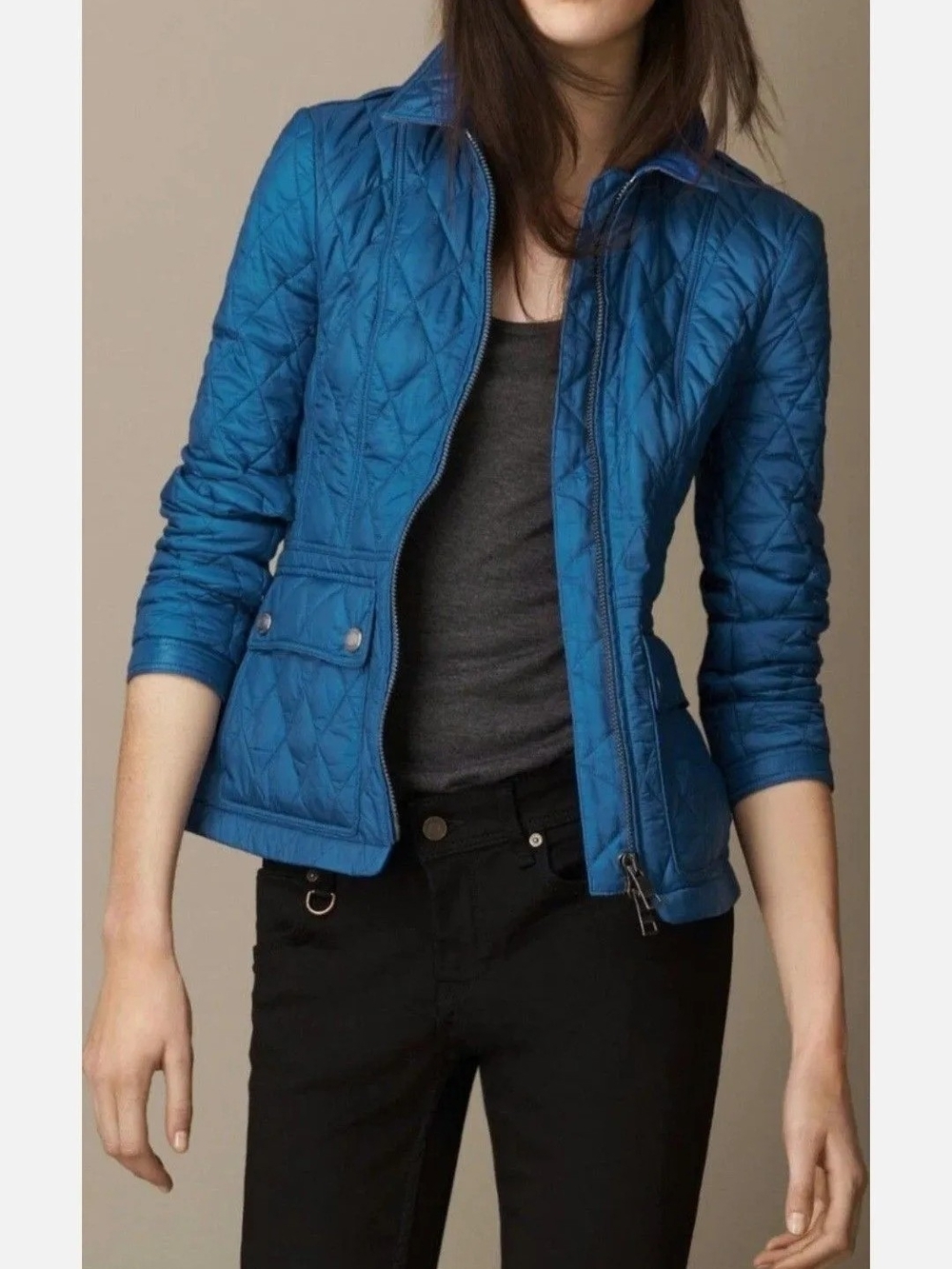 Burberry Quilted Blue Lightweight Zip Jacket